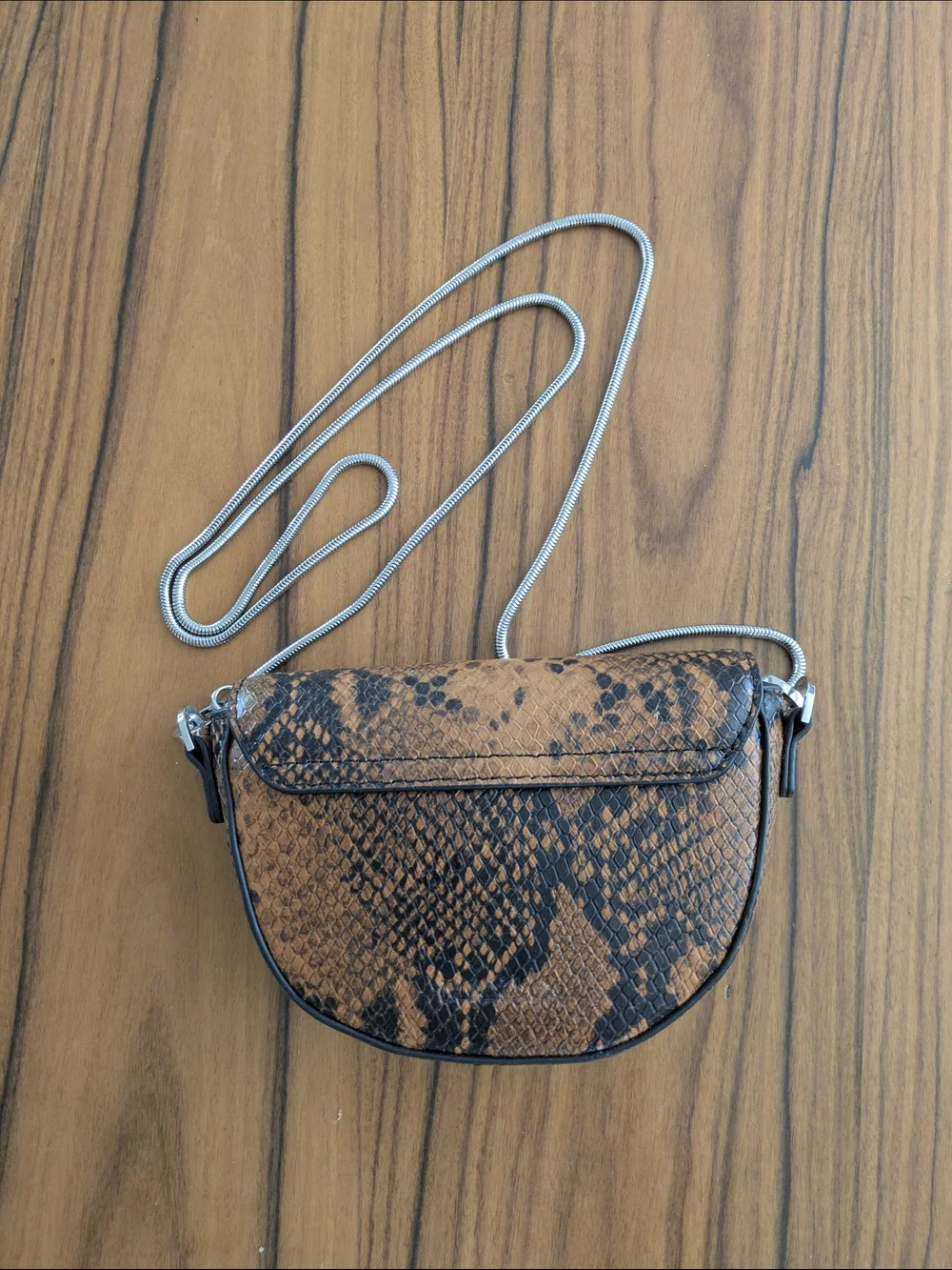 Max&Co Snake-Effect Crossbody Bag with Silver Ring Accent - Brown